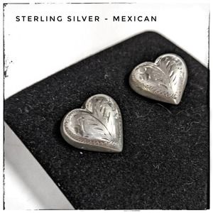 Vintage Mexican Sterling Silver Puffy Heart Earrings